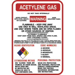ACETYLENE Gas Warning Sign